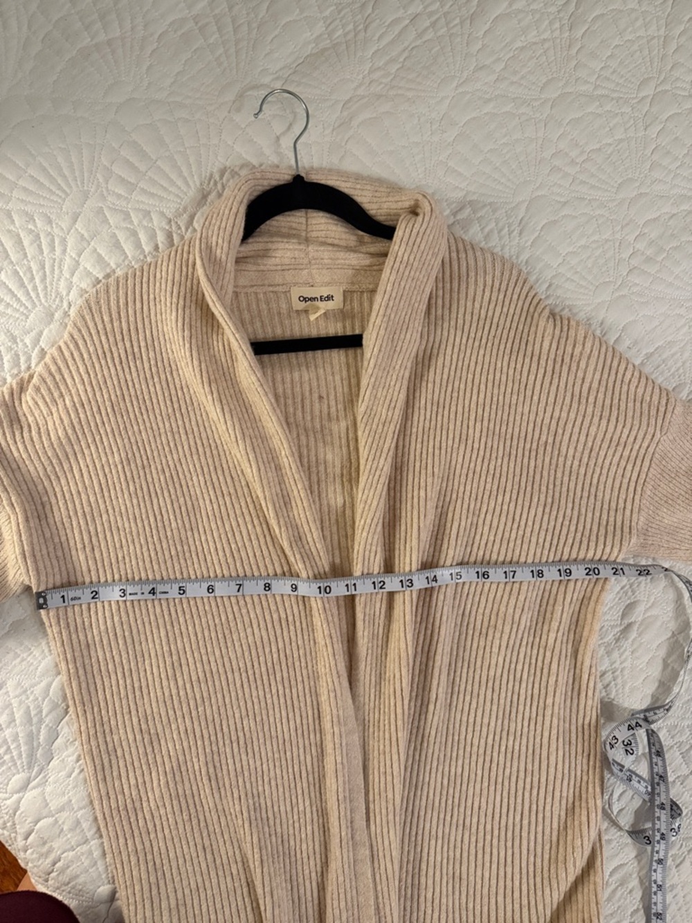 Open-Front Long Ribbed Cardigan Sweater - Cream - Picture 5 of 6